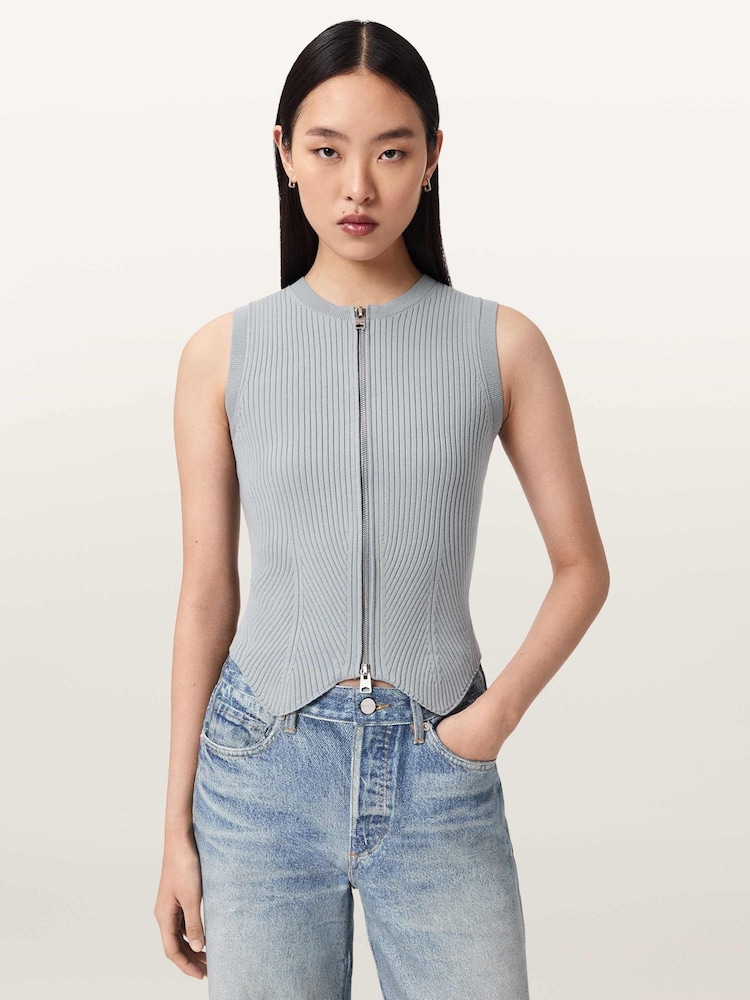 AllSaints Blue Cruz Zip Waistcoat - Image 2 of 7