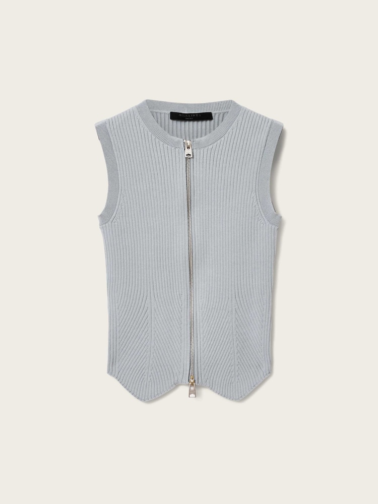 AllSaints Blue Cruz Zip Waistcoat - Image 7 of 7