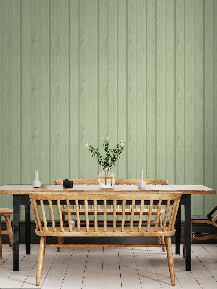 Hoopla Walls Sage Tongue And Groove Wallpaper - Image 1 of 2