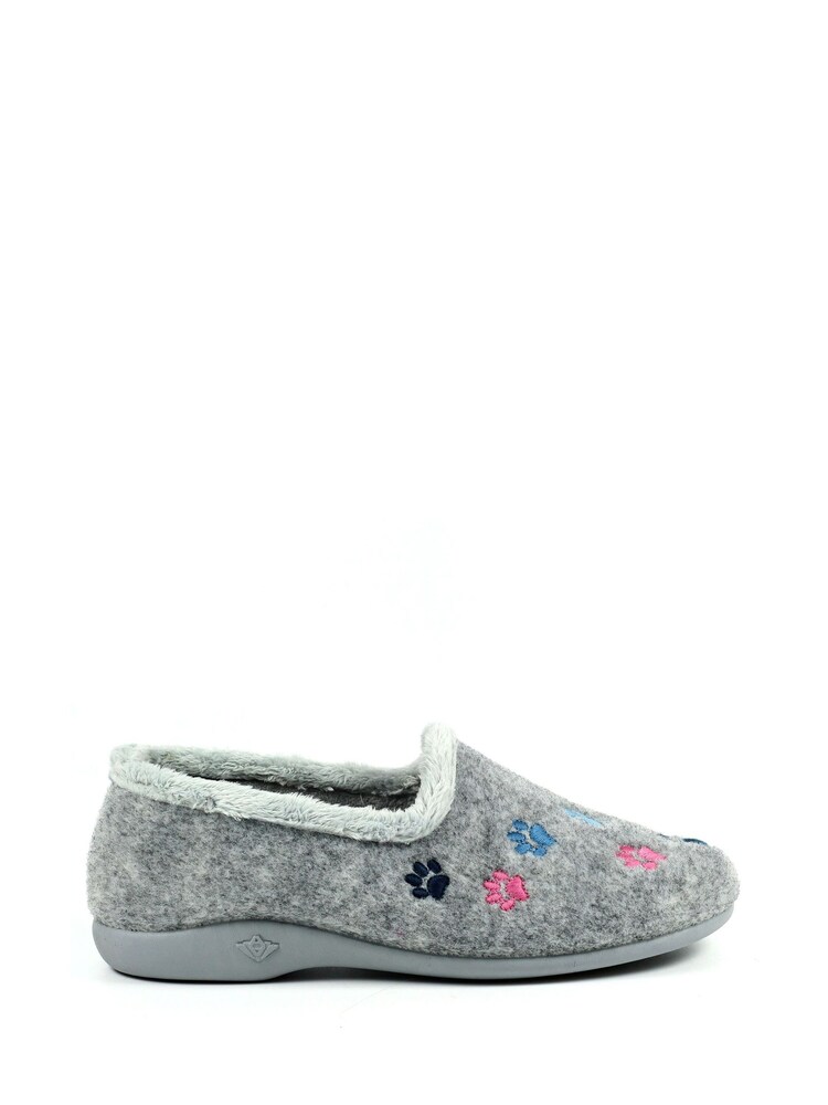 Lunar Grey Lazy Dogz Charley Paw Print Full Slippers - Image 1 of 7 Lunar Grey Lazy Dogz Charley Paw Print Full Slippers - Image 1 of 7