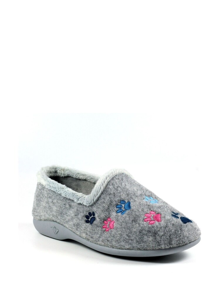 Lunar Grey Lazy Dogz Charley Paw Print Full Slippers - Image 2 of 7 Lunar Grey Lazy Dogz Charley Paw Print Full Slippers - Image 2 of 7