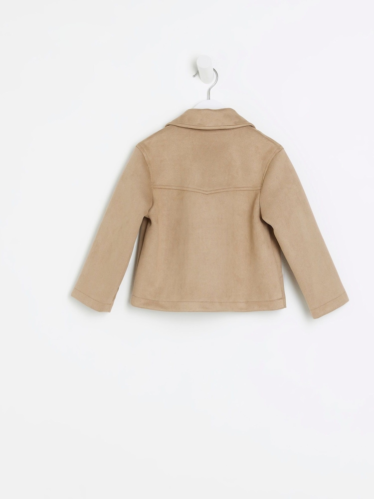 River Island Brown Chrome Girls Suedette Biker Jacket - Image 2 of 4 River Island Brown Chrome Girls Suedette Biker Jacket - Image 2 of 4