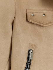 River Island Brown Chrome Girls Suedette Biker Jacket - Image 3 of 4