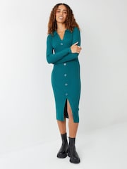 Threadbare Green Curve Ribbed Knit Cardigan Style Dress - Image 1 of 4