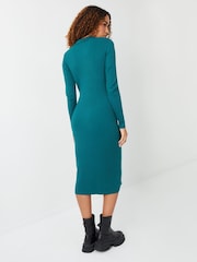 Threadbare Green Curve Ribbed Knit Cardigan Style Dress - Image 2 of 4