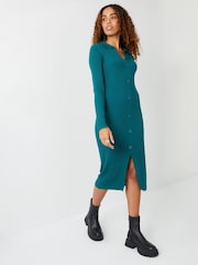 Threadbare Green Curve Ribbed Knit Cardigan Style Dress - Image 3 of 4