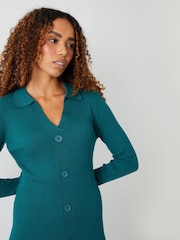 Threadbare Green Curve Ribbed Knit Cardigan Style Dress - Image 4 of 4