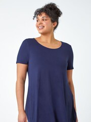 Roman Blue Curve Plain Bar Back Stretch Top - Image 1 of 5