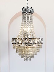 Searchlight Chrome Terri 6 Light Crystal Chandelier Ceiling Light - Image 1 of 1
