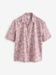 Pink Floral Short Sleeve Shirt With Cuban Collar - Image 6 of 8