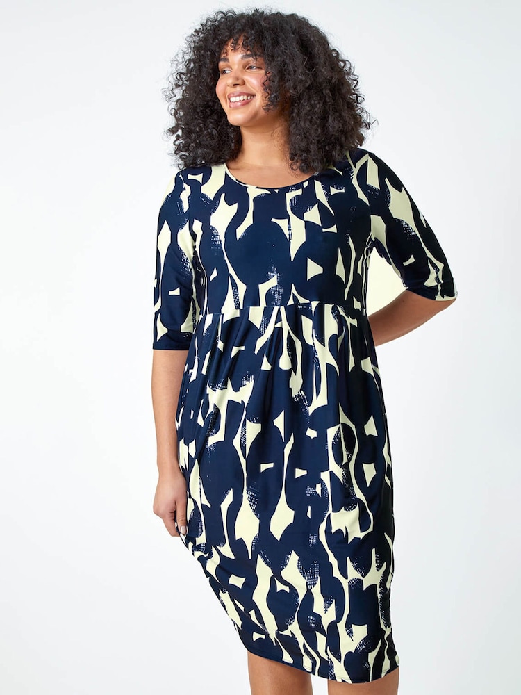 Roman Blue Curve Abstract Relaxed Pocket Dress - Image 1 of 5