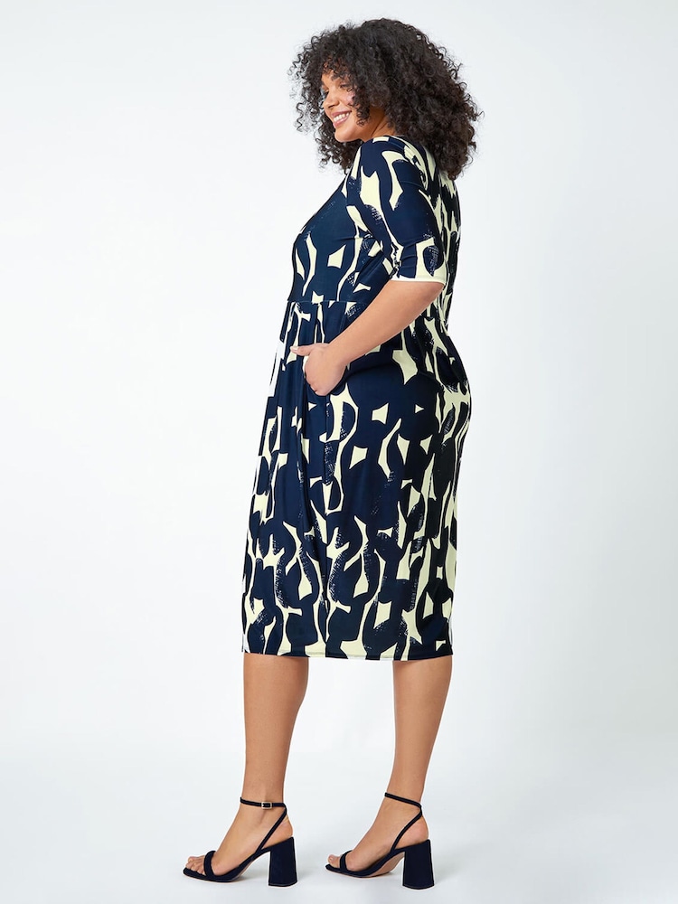 Roman Blue Curve Abstract Relaxed Pocket Dress - Image 2 of 5
