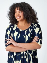 Roman Blue Curve Abstract Relaxed Pocket Dress - Image 4 of 5