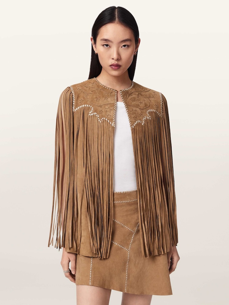 AllSaints Brown Carter Tassel Gilet - Image 1 of 6