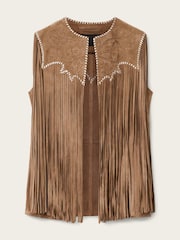 AllSaints Brown Carter Tassel Gilet - Image 6 of 6