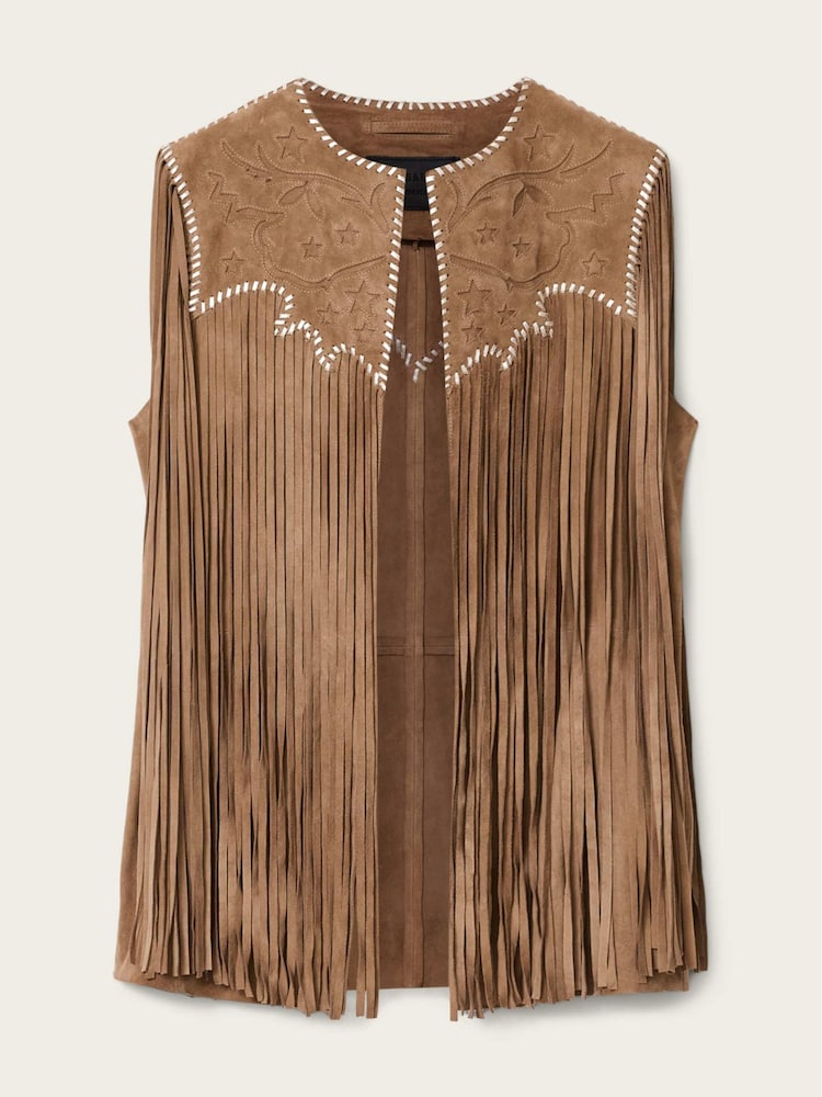 AllSaints Brown Carter Tassel Gilet - Image 6 of 6