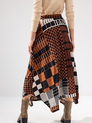 Brown Geometric Check Asymmetric Pleated Midi Skirt - Image 3 of 7