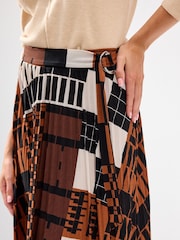 Brown Geometric Check Asymmetric Pleated Midi Skirt - Image 5 of 7
