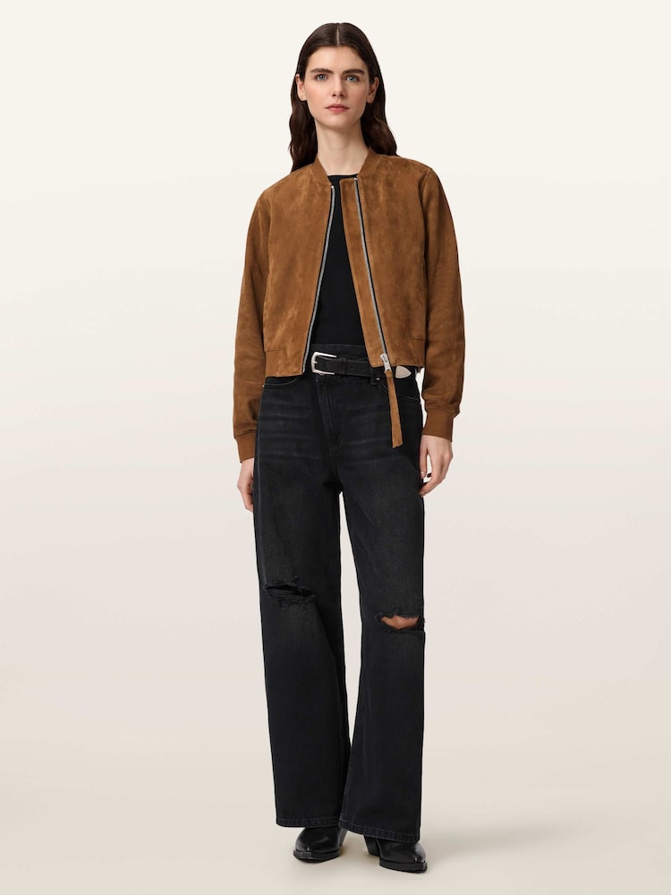 AllSaints Brown Orten Suede Bomber Jacket - Image 2 of 5