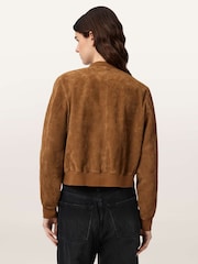 AllSaints Brown Orten Suede Bomber Jacket - Image 3 of 5