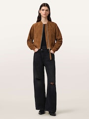 AllSaints Brown Orten Suede Bomber Jacket - Image 4 of 5