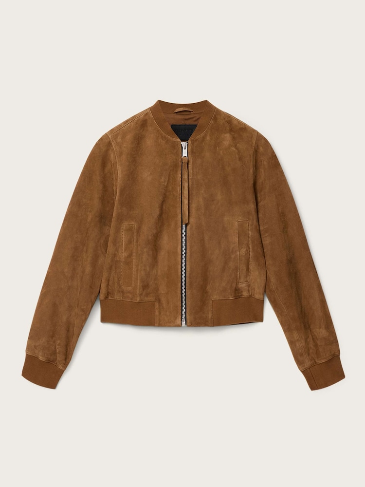 AllSaints Brown Orten Suede Bomber Jacket - Image 5 of 5