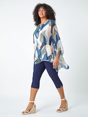Roman Blue Curve Abstract Chiffon Overlay Top - Image 2 of 5
