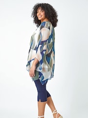Roman Blue Curve Abstract Chiffon Overlay Top - Image 3 of 5