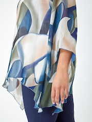 Roman Blue Curve Abstract Chiffon Overlay Top - Image 5 of 5