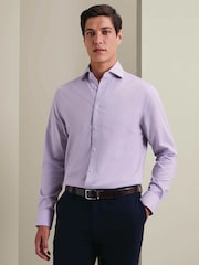 Charles Tyrwhitt Purple Classic Fit Non Iron Herringbone 100% Cotton Shirt - Image 1 of 7