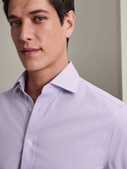 Charles Tyrwhitt Purple Classic Fit Non Iron Herringbone 100% Cotton Shirt - Image 3 of 7