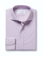 Charles Tyrwhitt Purple Classic Fit Non Iron Herringbone 100% Cotton Shirt - Image 5 of 7