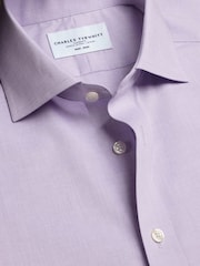 Charles Tyrwhitt Purple Classic Fit Non Iron Herringbone 100% Cotton Shirt - Image 6 of 7