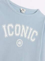 River Island Blue Girls 100% Cotton Rib Lettuce Hem Top - Image 2 of 3