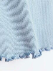 River Island Blue Girls 100% Cotton Rib Lettuce Hem Top - Image 3 of 3