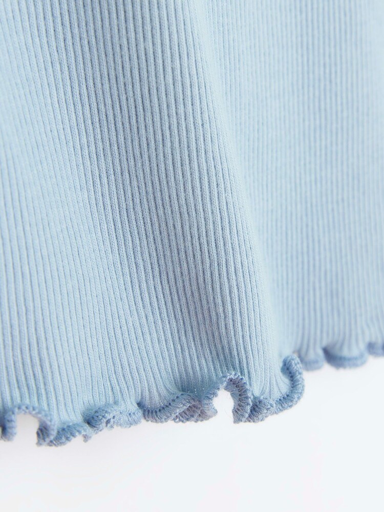 River Island Blue Girls 100% Cotton Rib Lettuce Hem Top - Image 3 of 3