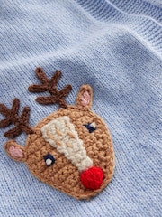 Boden Blue Christmas Reindeer Crochet Cardigan - Image 3 of 3
