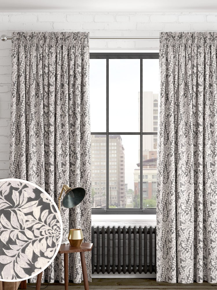 Charcoal Grey Leaf Made to Measure Curtains - Image 1 of 9