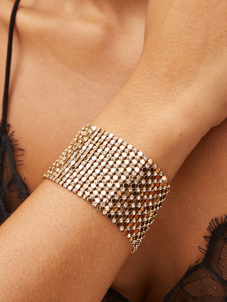 Gold Tone Chain Mail Sparkle Bracelet - Image 1 of 3