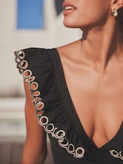 Black Broderie Plunge Broderie Frill Tummy Control Swimsuit - Image 6 of 7