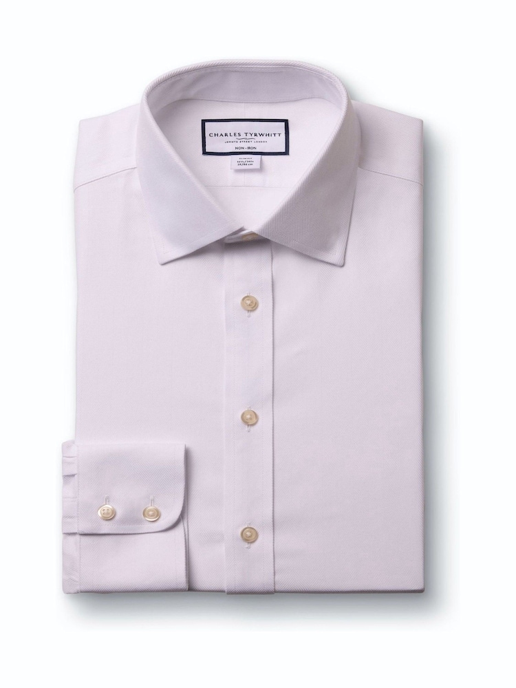 Charles Tyrwhitt Light Pink Non-Iron Herringbone Slim Fit Shirt - Image 1 of 1