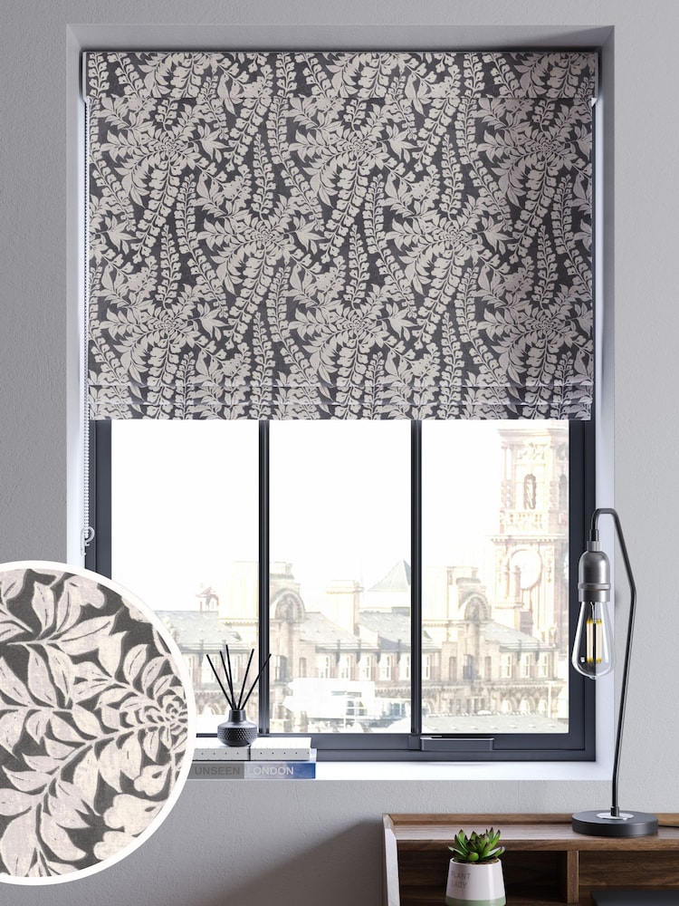Grey Leaf Made to Measure 100% Cotton Roman Blinds - Image 1 of 6
