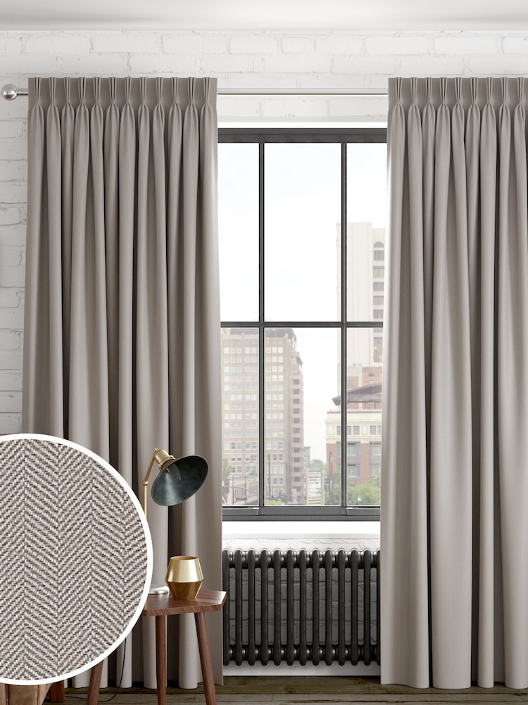 Grey Herringbone Made to Measure Curtains - Image 1 of 9