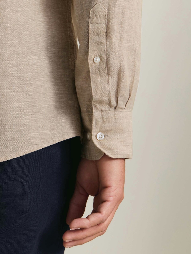 Charles Tyrwhitt Oatmeal Natural Pure Linen Classic Fit Shirt - Image 3 of 3 Charles Tyrwhitt Oatmeal Natural Pure Linen Classic Fit Shirt - Image 3 of 3