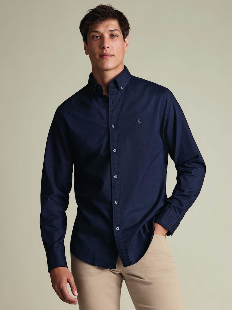 Charles Tyrwhitt Navy Blue Regular Fit Plain Button-Down Stretch Washed Oxford Shirt - Image 2 of 6 Charles Tyrwhitt Navy Blue Regular Fit Plain Button-Down Stretch Washed Oxford Shirt - Image 2 of 6
