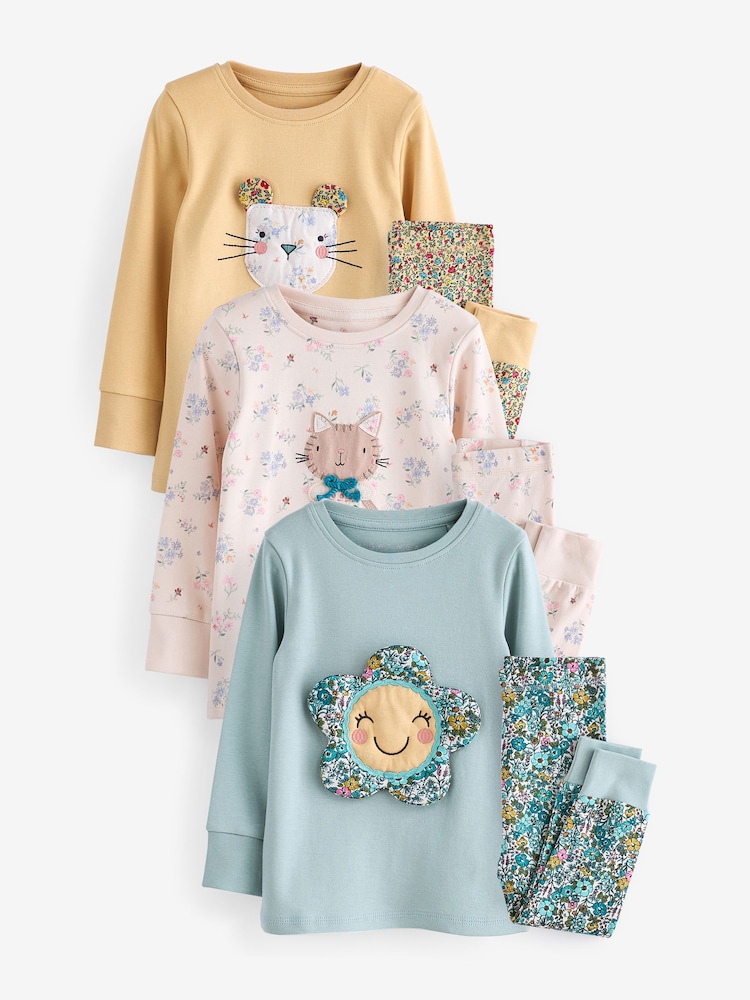 Ditsy Character Long Sleeve Snuggle Pyjamas 3 Pack (9mths-10yrs) - Image 1 of 6