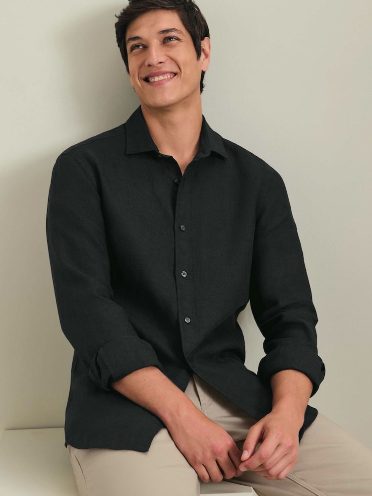 Charles Tyrwhitt Black Plain Pure Linen Shorts Sleeve Shirt - Image 2 of 6 Charles Tyrwhitt Black Plain Pure Linen Shorts Sleeve Shirt - Image 2 of 6