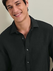 Charles Tyrwhitt Black Plain Pure Linen Shorts Sleeve Shirt - Image 3 of 6
