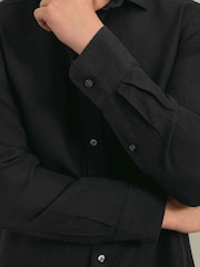 Charles Tyrwhitt Black Plain Pure Linen Shorts Sleeve Shirt - Image 4 of 6