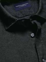 Charles Tyrwhitt Black Plain Pure Linen Shorts Sleeve Shirt - Image 5 of 6